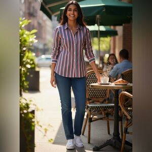 Old Navy Chambray and Pink Striped Tunic